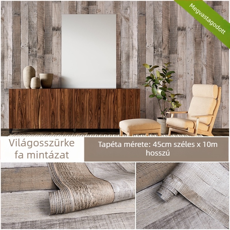 Önragasztó 3D fa mintás tapéta, PVC, háromrétegű felépítés, vízálló és nedvességálló faldekor