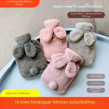 Plüss melegvizes palack vízzel töltve, aranyos design; PVC nagy sűrűségű; melegítés vízzel történik; kézre, lábra, derékra, hasra, fejre és hátulra használható; meleg és hideg kettős használat.