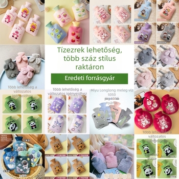 Plüss melegvizes palack vízzel töltve, aranyos design; PVC nagy sűrűségű; melegítés vízzel történik; kézre, lábra, derékra, hasra, fejre és hátulra használható; meleg és hideg kettős használat.
