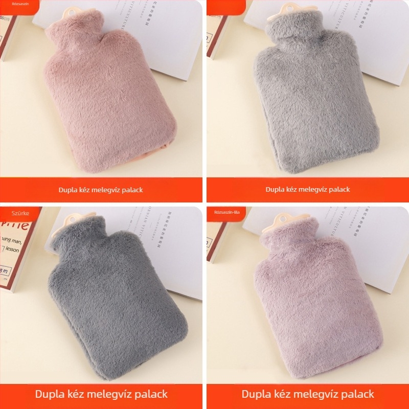 Plüss melegvizes palack vízzel töltve, aranyos design; PVC nagy sűrűségű; melegítés vízzel történik; kézre, lábra, derékra, hasra, fejre és hátulra használható; meleg és hideg kettős használat.
