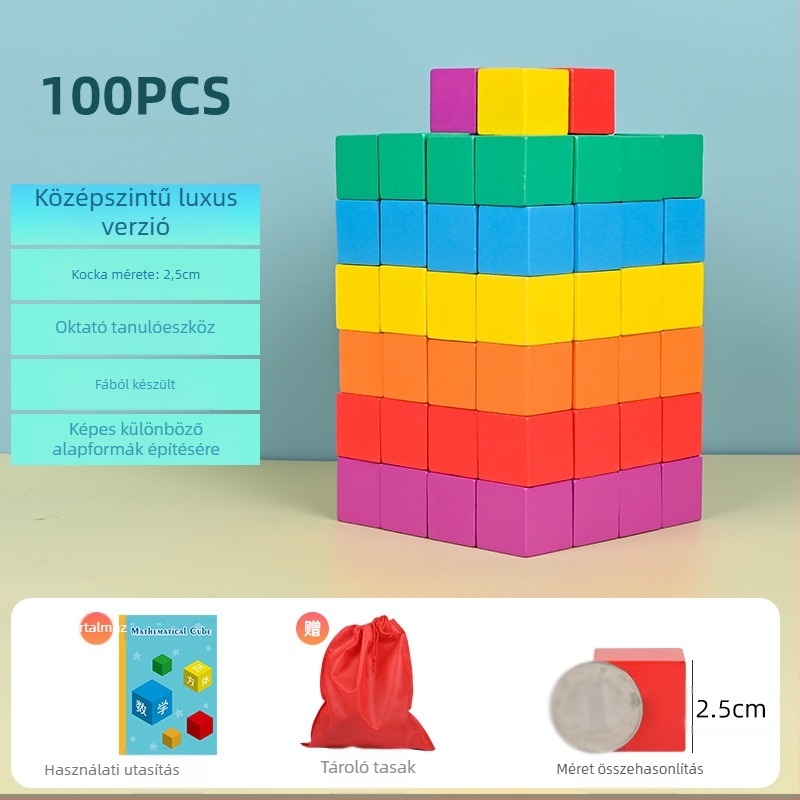 Fából készült oktatási építőelemek matematikához: fa, 7–14 éveseknek, 0–38 darab, víz alapú festék, sűrűségű lemez
