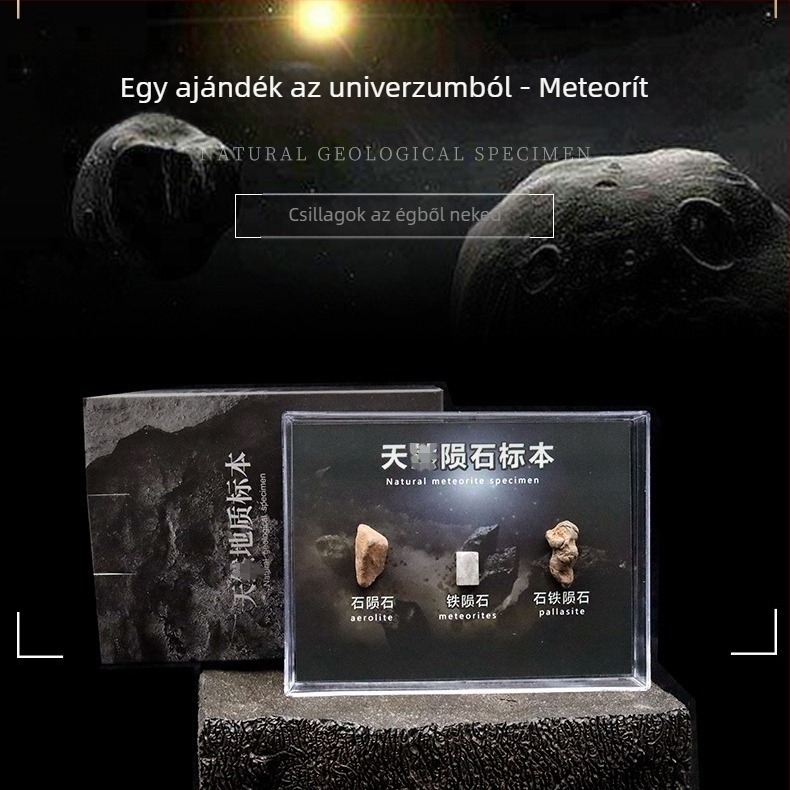 Campo medál olivin meteoritból, vas meteorit, geometriai forma, mintadarab ajándék