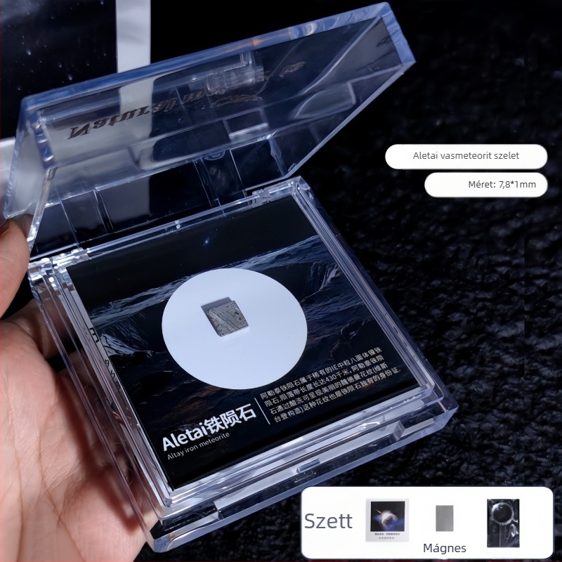 Campo medál olivin meteoritból, vas meteorit, geometriai forma, mintadarab ajándék