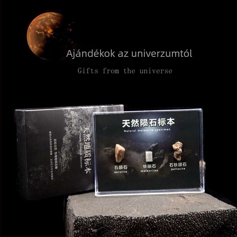 Campo medál olivin meteoritból, vas meteorit, geometriai forma, mintadarab ajándék