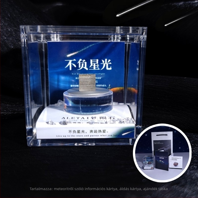 Campo medál olivin meteoritból, vas meteorit, geometriai forma, mintadarab ajándék