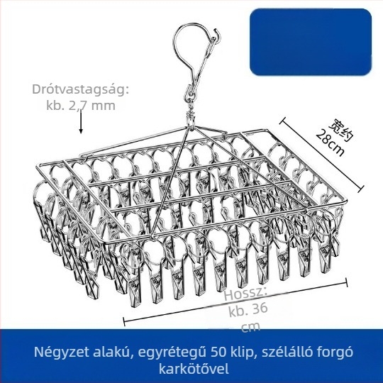 Rozsdamentes acélból készült, többklipszes szárítóállvány, összecsukható, zoknik, alsóneműk és sálak számára