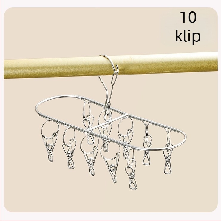 Rozsdamentes acélból készült, többklipszes szárítóállvány, összecsukható, zoknik, alsóneműk és sálak számára