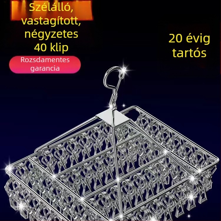 Rozsdamentes acélból készült, többklipszes szárítóállvány, összecsukható, zoknik, alsóneműk és sálak számára