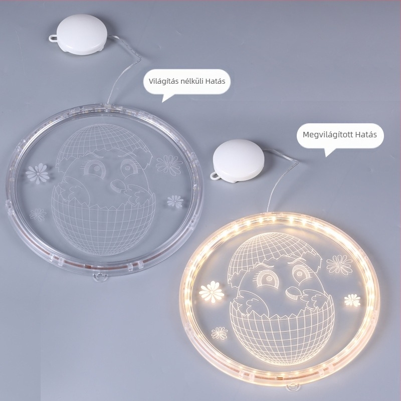 Húsvéti nyuszi LED-sor dekoráció, 3D szívókorongos függő lámpa