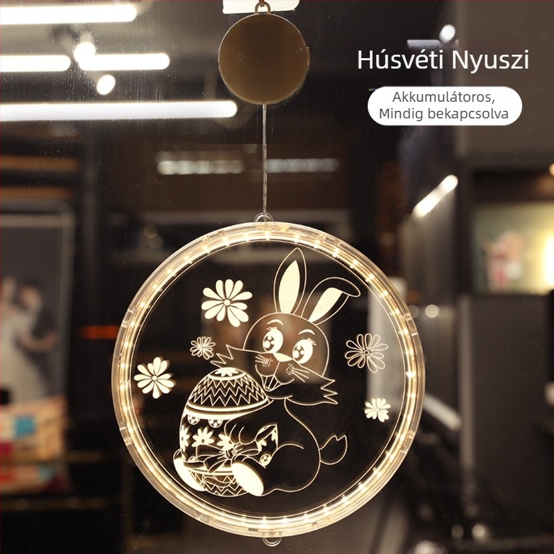 Húsvéti nyuszi LED-sor dekoráció, 3D szívókorongos függő lámpa