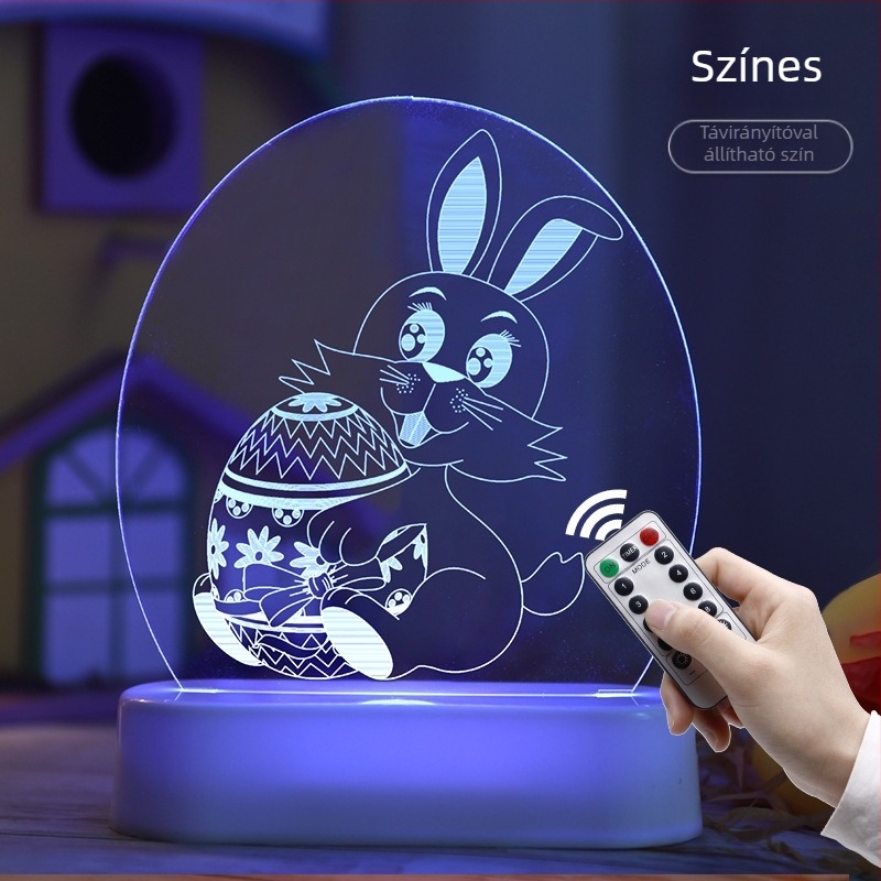 Húsvéti nyuszi LED-sor dekoráció, 3D szívókorongos függő lámpa