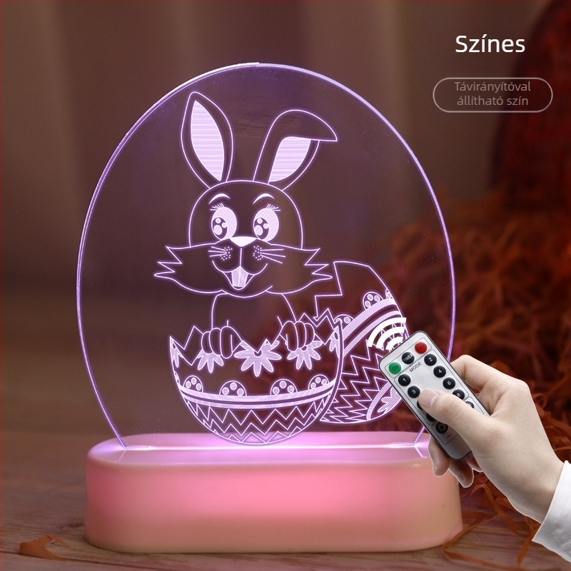 Húsvéti nyuszi LED-sor dekoráció, 3D szívókorongos függő lámpa