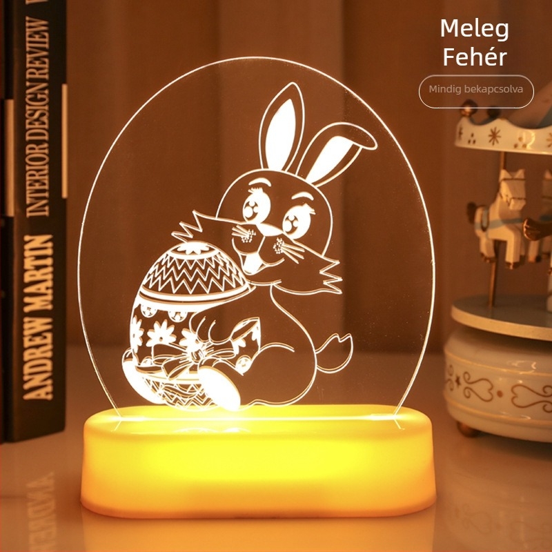 Húsvéti nyuszi LED-sor dekoráció, 3D szívókorongos függő lámpa