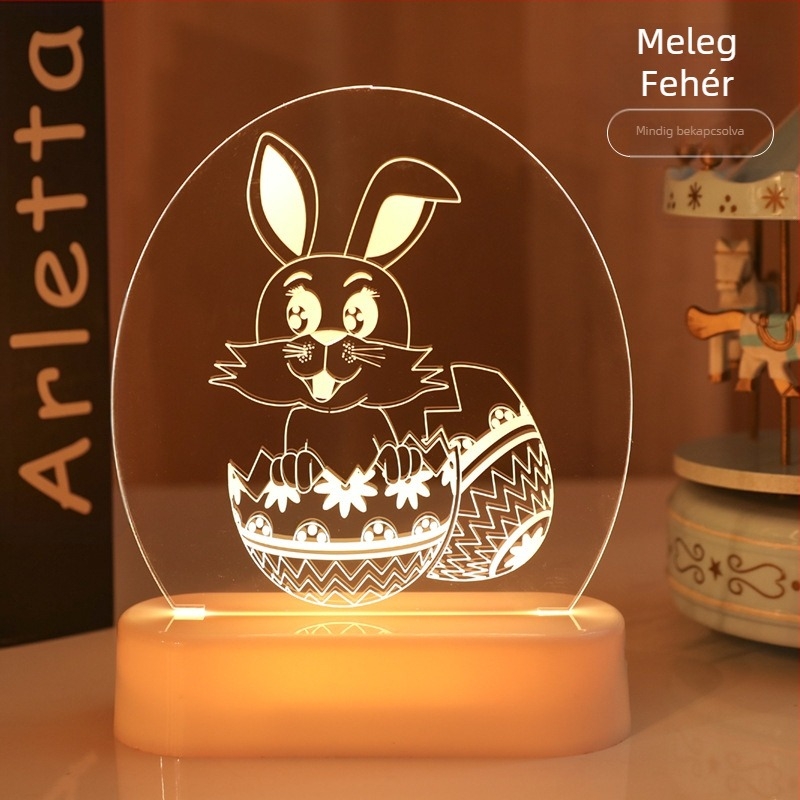 Húsvéti nyuszi LED-sor dekoráció, 3D szívókorongos függő lámpa