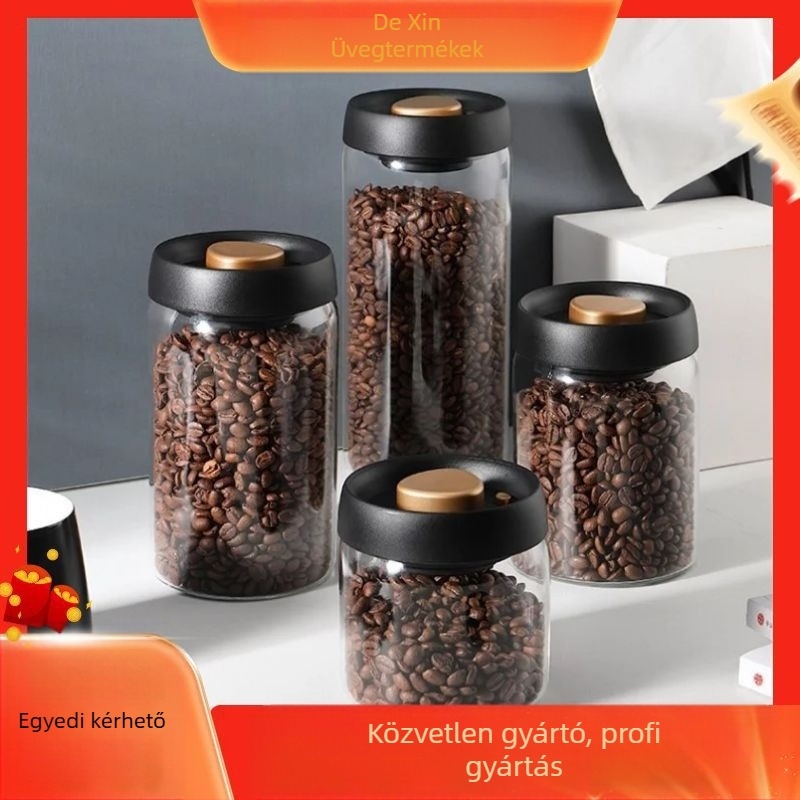 Vákuumzáras üveg tároló kávébabok számára – magas boroszilikát üveg, 501–800 ml, testreszabható, modern minimalista stílus