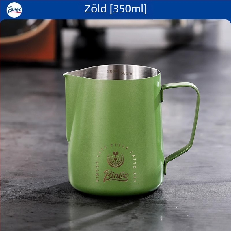 Bincoo rozsdamentes acél latte art tejkiöntő, lézerrel gravírozott logó, testreszabható, 165 g, modern stílus