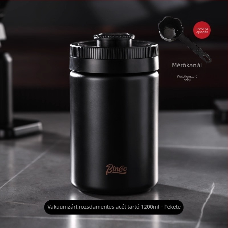 Bin Coo vákuum-záras kávétároló üveg, 304 rozsdamentes acélból, fényvédett, kerek alak, japán stílus