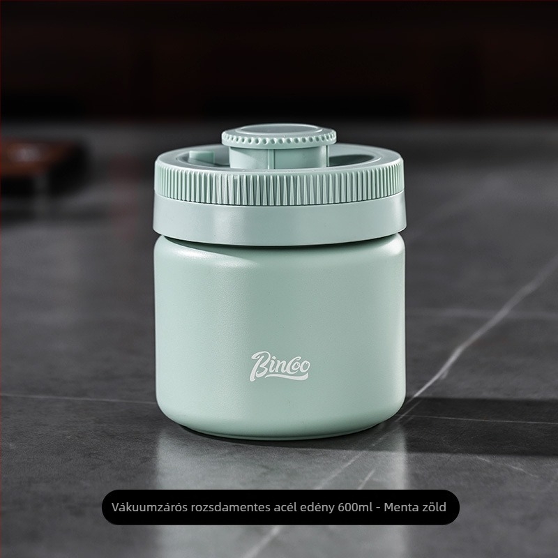 Bin Coo vákuum-záras kávétároló üveg, 304 rozsdamentes acélból, fényvédett, kerek alak, japán stílus