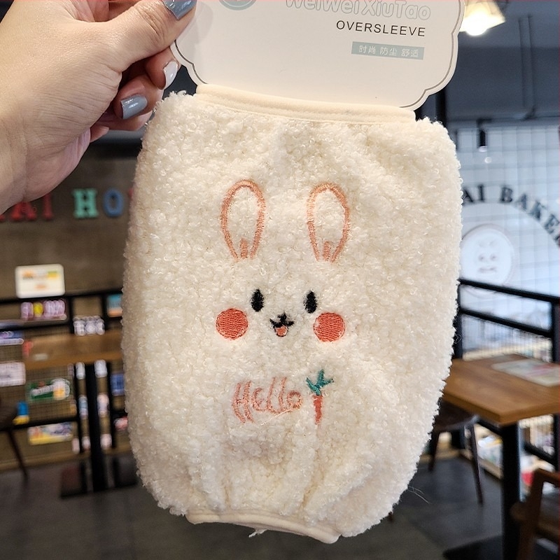 Gyerekeknek készült hosszú védőkesztyű macska hímzéssel, plüss polár anyag, cartoon mintázat, őszi-téli szezon, szennyeződés elleni