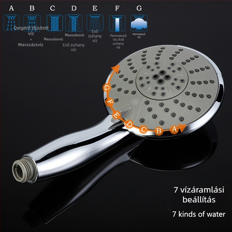 Többfunkciós kézi zuhanyfej szett LED világítással, hőmérséklet-szabályozással, masszázzsal, ABS anyagból, menetes csatlakozással