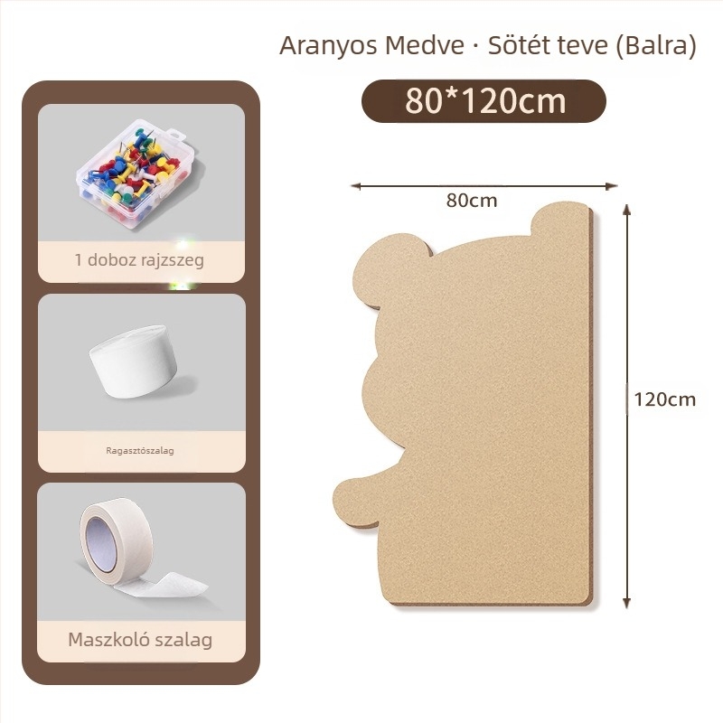 Filc falikép üzenet tábla medve motívummal, parafa panel, rajzfilm stílus, plüss anyag, rögzítés lyukak nélkül