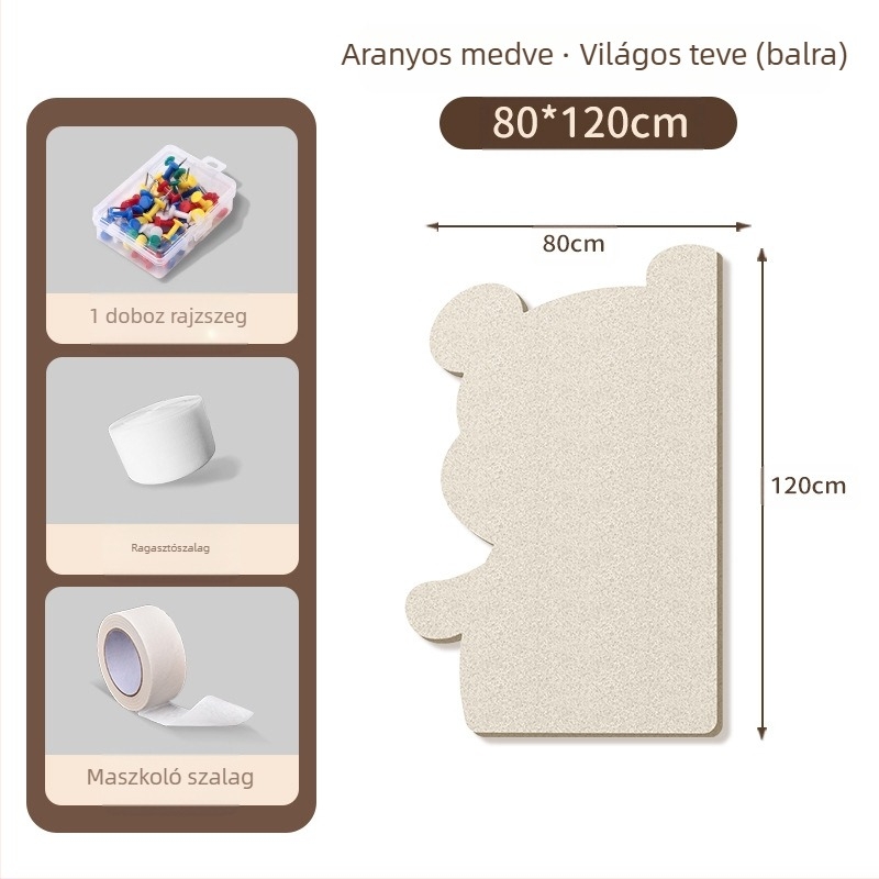 Filc falikép üzenet tábla medve motívummal, parafa panel, rajzfilm stílus, plüss anyag, rögzítés lyukak nélkül