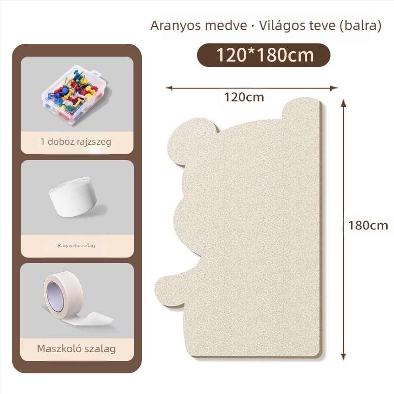 Filc falikép üzenet tábla medve motívummal, parafa panel, rajzfilm stílus, plüss anyag, rögzítés lyukak nélkül