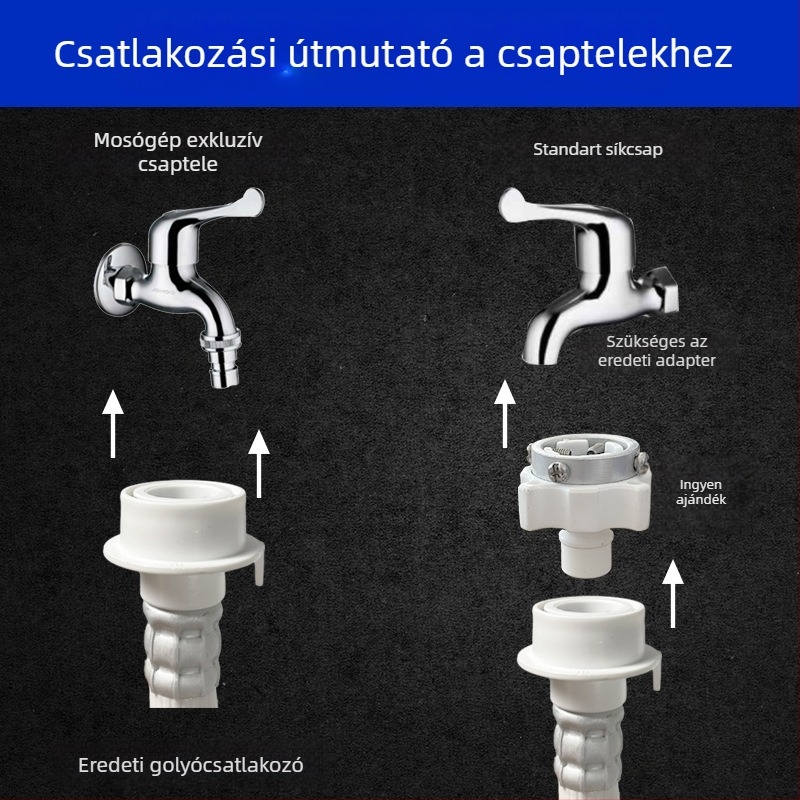 PVC vízbetöltő cső hosszabbító automat mosógép doboshoz, kézi szerelés, modell 4/6 pont, 1,6 MPa, 0–100°C