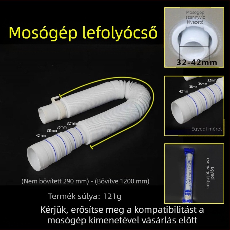 PVC vízbetöltő cső hosszabbító automat mosógép doboshoz, kézi szerelés, modell 4/6 pont, 1,6 MPa, 0–100°C