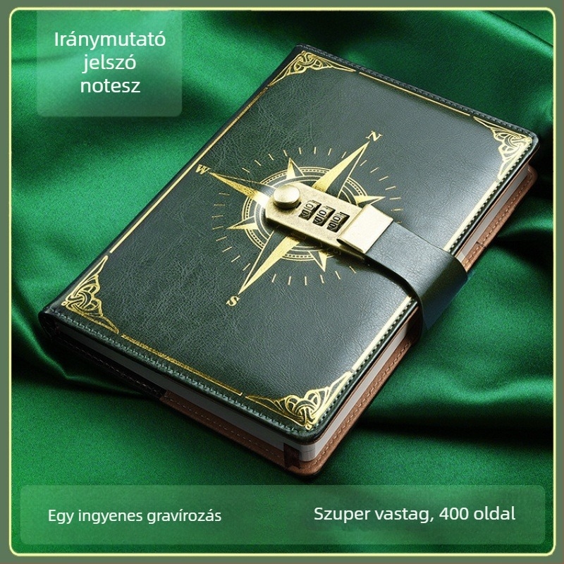 A5-ös notesz compass codebook PU fedéllel, varrott kötés, Forest papír 80 g, 200/100 oldal, naptár, logó nyomtatás, testreszabás elérhető