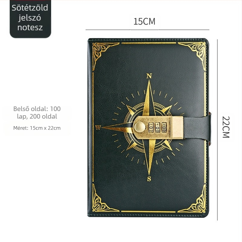 A5-ös notesz compass codebook PU fedéllel, varrott kötés, Forest papír 80 g, 200/100 oldal, naptár, logó nyomtatás, testreszabás elérhető