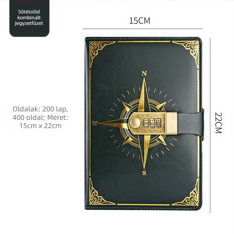 A5-ös notesz compass codebook PU fedéllel, varrott kötés, Forest papír 80 g, 200/100 oldal, naptár, logó nyomtatás, testreszabás elérhető