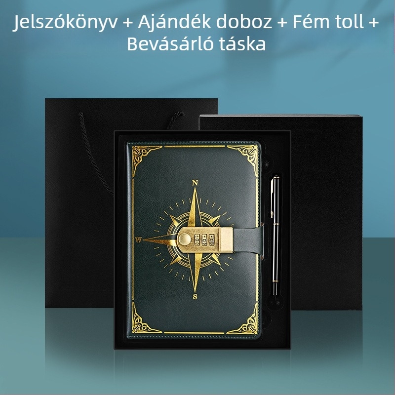 A5-ös notesz compass codebook PU fedéllel, varrott kötés, Forest papír 80 g, 200/100 oldal, naptár, logó nyomtatás, testreszabás elérhető