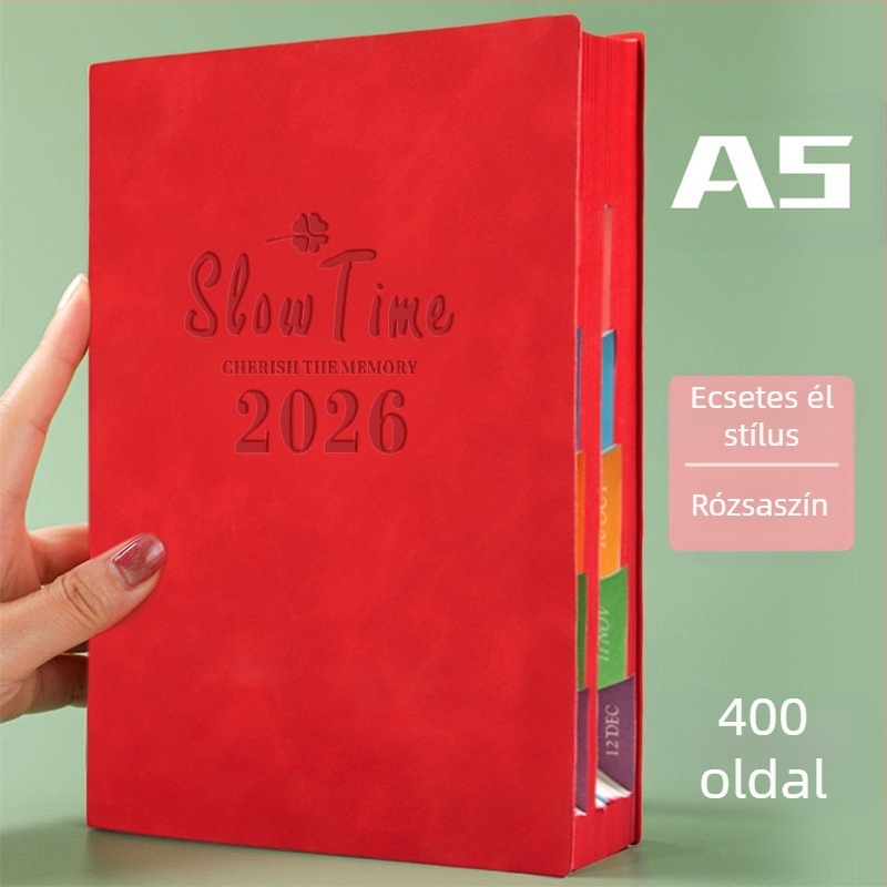 Imitált bőr borítással notesz, vonalas kötés, Dowling papír, 80 gsm, 300–400 oldal, napi tervezés és időgazdálkodás
