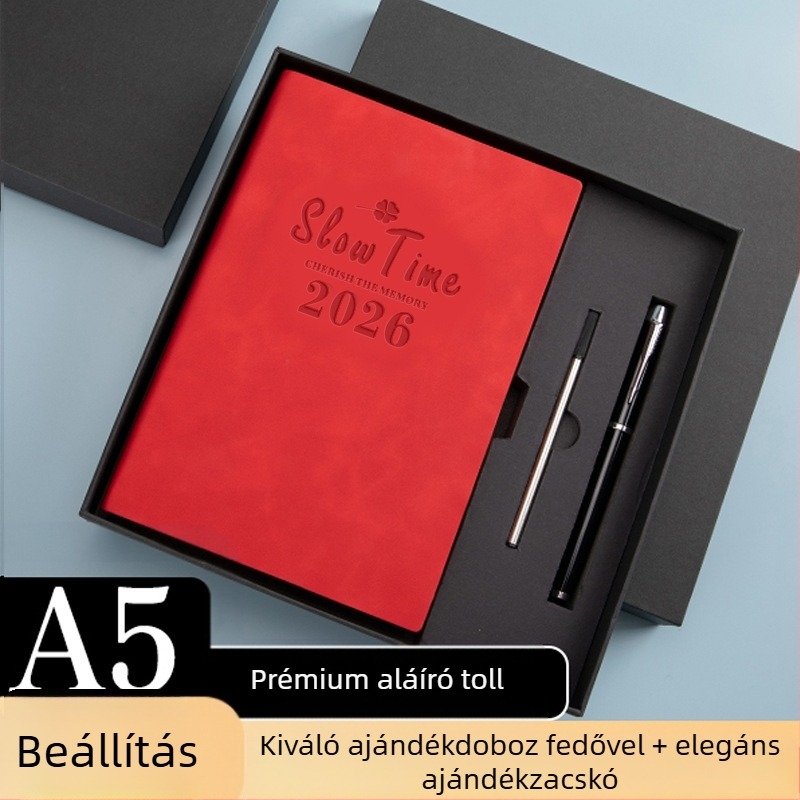 Imitált bőr borítással notesz, vonalas kötés, Dowling papír, 80 gsm, 300–400 oldal, napi tervezés és időgazdálkodás