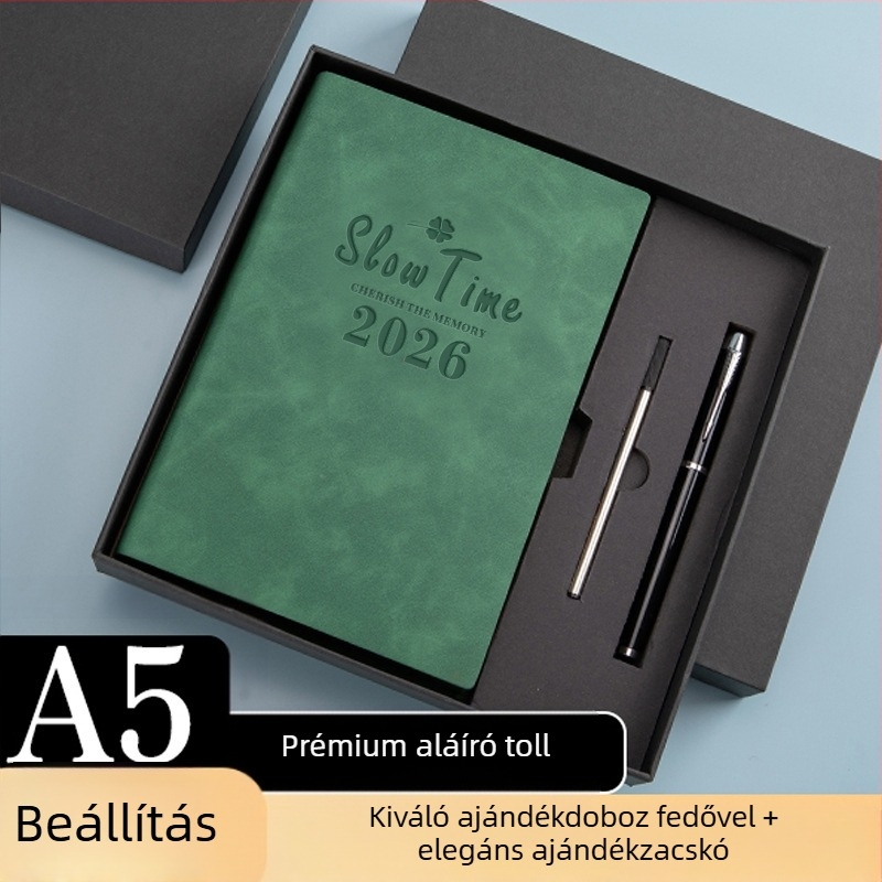 Imitált bőr borítással notesz, vonalas kötés, Dowling papír, 80 gsm, 300–400 oldal, napi tervezés és időgazdálkodás