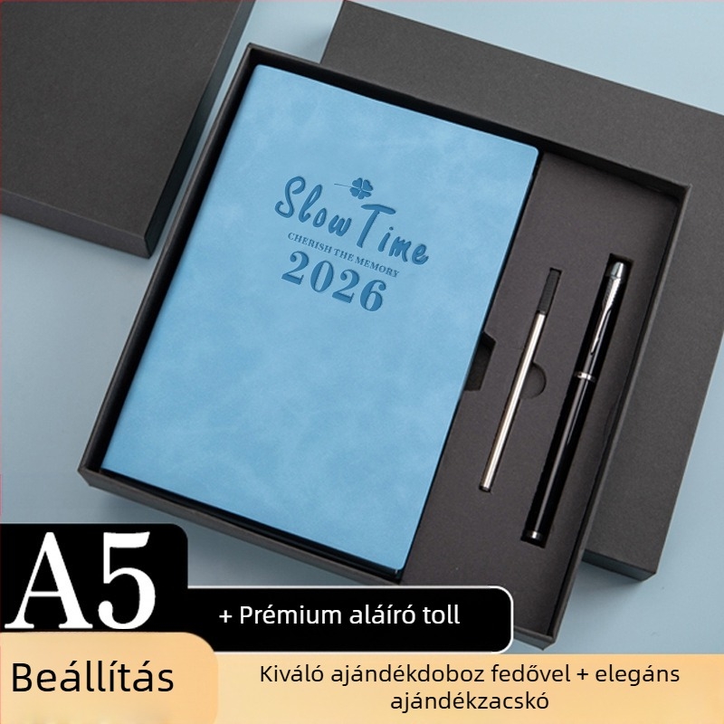 Imitált bőr borítással notesz, vonalas kötés, Dowling papír, 80 gsm, 300–400 oldal, napi tervezés és időgazdálkodás