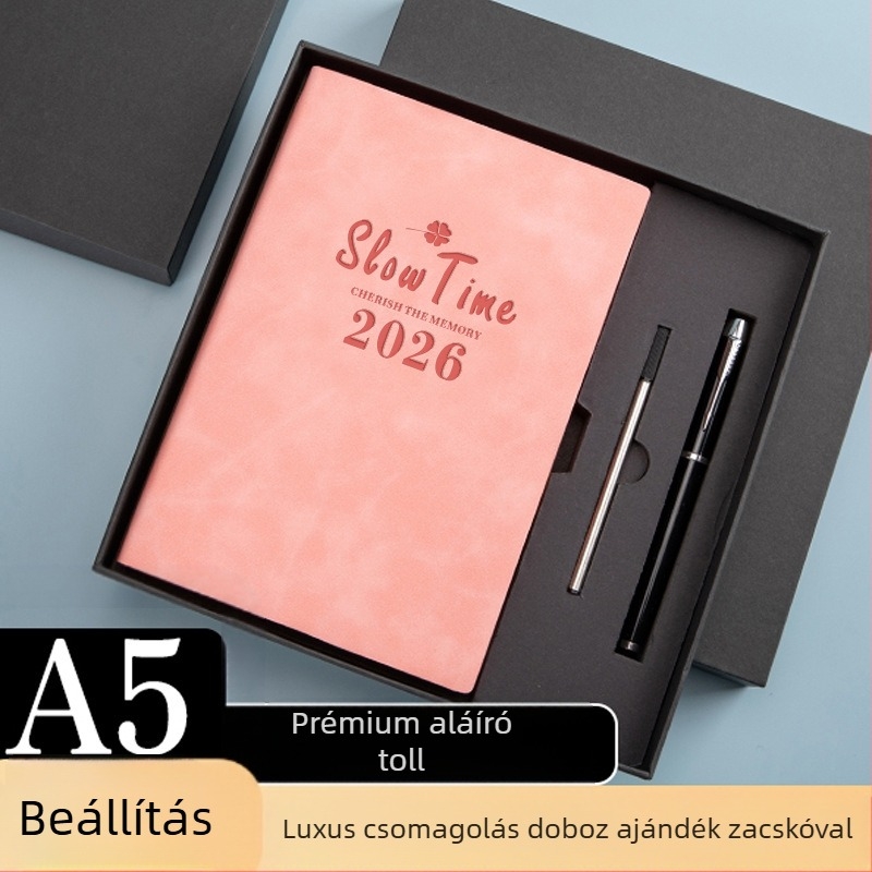 Imitált bőr borítással notesz, vonalas kötés, Dowling papír, 80 gsm, 300–400 oldal, napi tervezés és időgazdálkodás