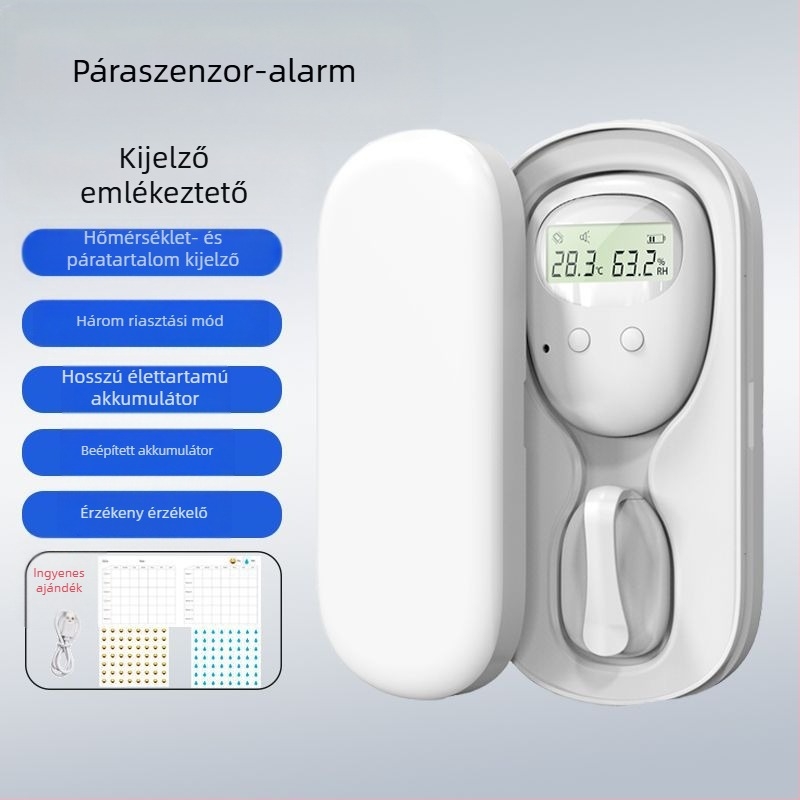 Vezeték nélküli nedvességriasztó monitor csecsemők és idősek számára — figyelmeztetési módok: csengés, rezgés vagy csengés+rezgés; készülék tömege 256 g; csomagolás 50 darab