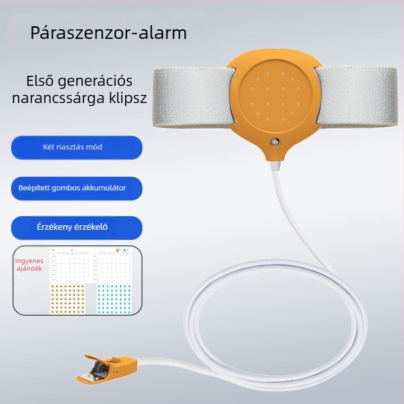 Vezeték nélküli nedvességriasztó monitor csecsemők és idősek számára — figyelmeztetési módok: csengés, rezgés vagy csengés+rezgés; készülék tömege 256 g; csomagolás 50 darab