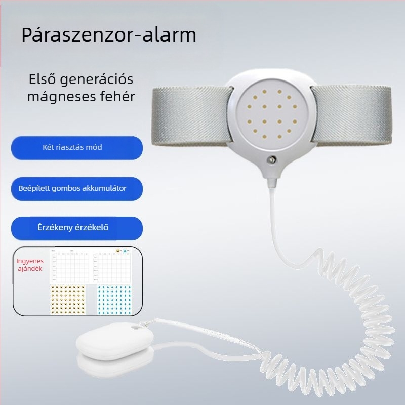 Vezeték nélküli nedvességriasztó monitor csecsemők és idősek számára — figyelmeztetési módok: csengés, rezgés vagy csengés+rezgés; készülék tömege 256 g; csomagolás 50 darab
