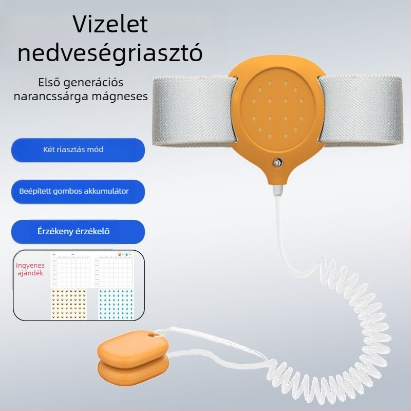 Vezeték nélküli nedvességriasztó monitor csecsemők és idősek számára — figyelmeztetési módok: csengés, rezgés vagy csengés+rezgés; készülék tömege 256 g; csomagolás 50 darab