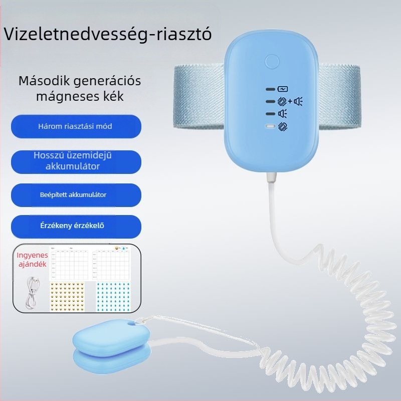 Vezeték nélküli nedvességriasztó monitor csecsemők és idősek számára — figyelmeztetési módok: csengés, rezgés vagy csengés+rezgés; készülék tömege 256 g; csomagolás 50 darab