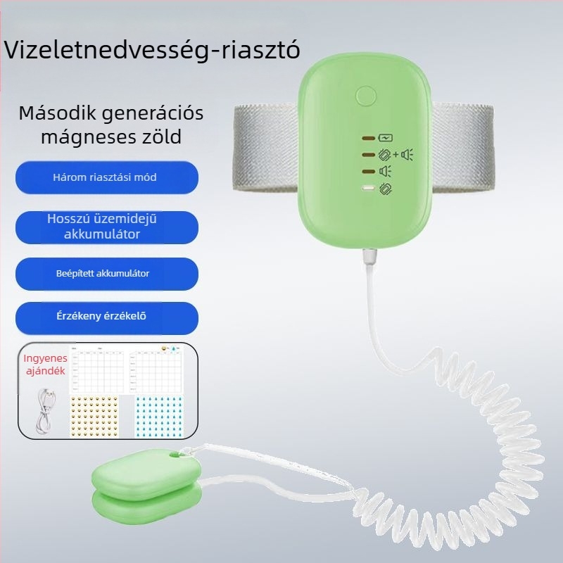 Vezeték nélküli nedvességriasztó monitor csecsemők és idősek számára — figyelmeztetési módok: csengés, rezgés vagy csengés+rezgés; készülék tömege 256 g; csomagolás 50 darab