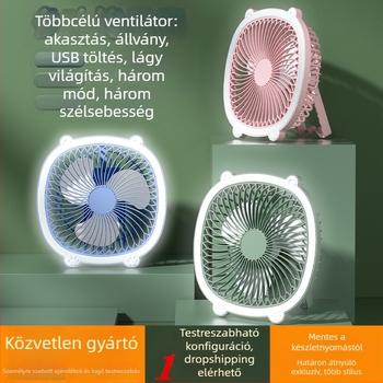 USB asztali lámpa ventilátor világítással, 3 sebességfokozat, mechanikus üzemmód, cserélhető akkumulátor