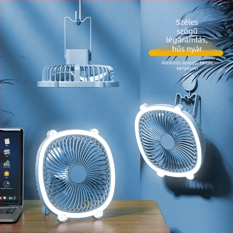 USB asztali lámpa ventilátor világítással, 3 sebességfokozat, mechanikus üzemmód, cserélhető akkumulátor