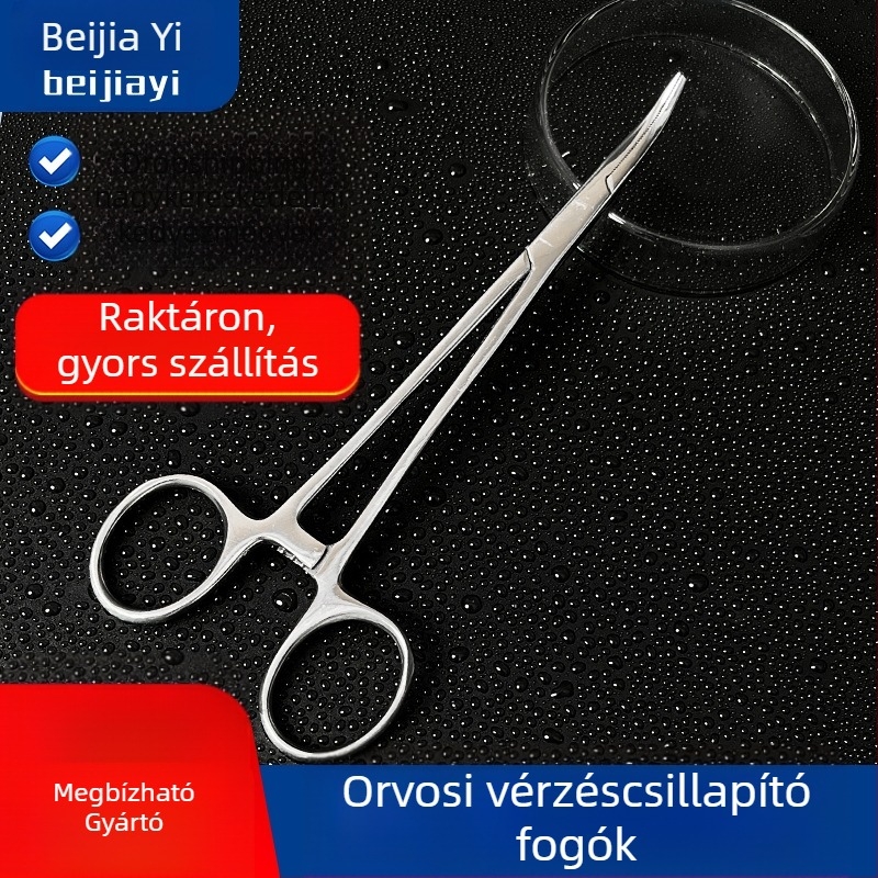 Orvosi rozsdamentes acél hemosztatikus fogó, univerzális használat, csúszásmentes markolat, záró eszköz, súly 0.04