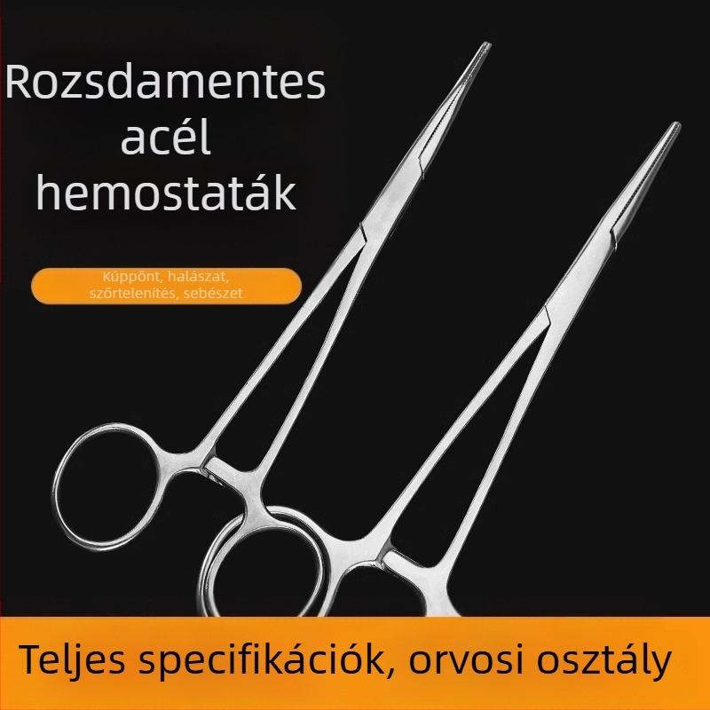 Orvosi rozsdamentes acél hemosztatikus fogó, univerzális használat, csúszásmentes markolat, záró eszköz, súly 0.04