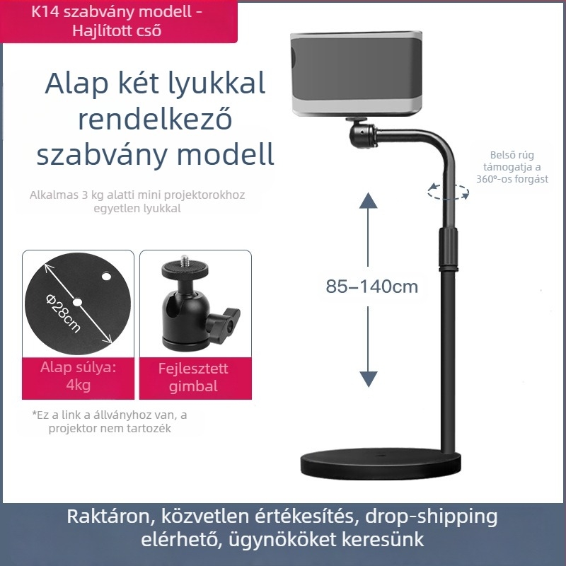 Padlóra álló projektorállvány otthoni használatra, teleszkópos magasság 85-140 cm, modell K14, teherbírás 3 kg, márka Hongye