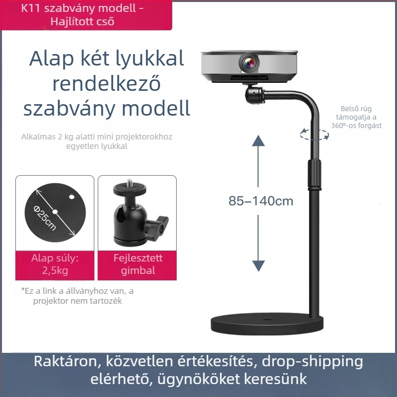 Padlóra álló projektorállvány otthoni használatra, teleszkópos magasság 85-140 cm, modell K14, teherbírás 3 kg, márka Hongye